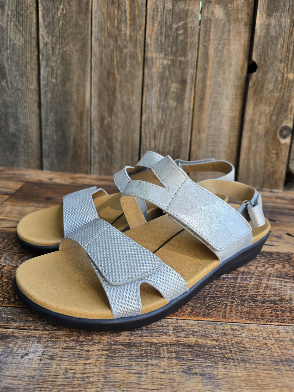 Kids Silver Comfort Sandals Adjustable Straps Size 7